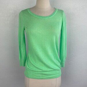 Olivia Sky Womens Sweater Medium Bright Green Linen Rayon Lightweight Pullover